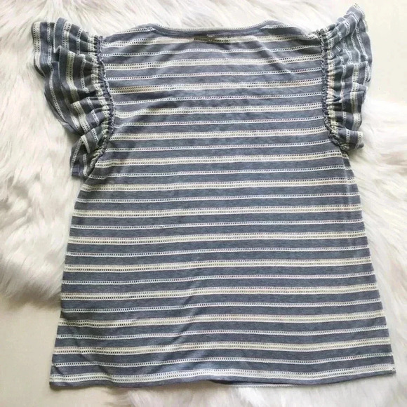 Ivanka Trump Blue and White Striped Ruffle Sleeve - Picture 3 of 8